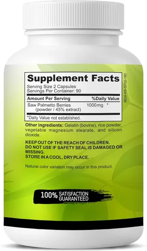 Miniatura 9 de Saw Palmetto cultivado en Estados Unidos Suplemento para la salud de la próstata de 180 cápsulas Crecimiento del cabello para hombres y mujeres