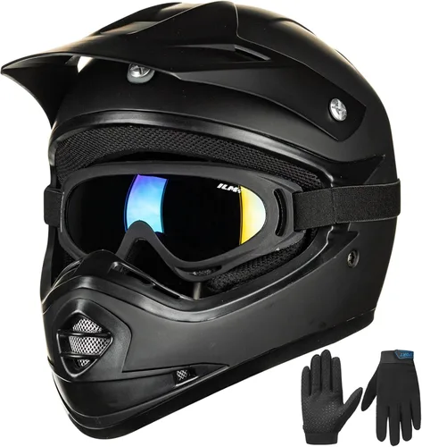 Miniatura 10 de ILM Casco de Motocross ATV para Jóvenes Niños con Gafas Guantes Deportivos Bicicleta de Tierra Motocicleta Todoterreno Aprobado por DOT B07(Youth-S