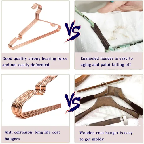 Miniatura 4 de Perchas de alambre de metal de oro rosa para adultos, perchas de metal de 16.5 pulgadas para perchas fuertes, paquete de 60 unidades que ahorran