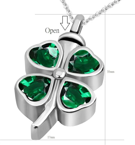 Miniatura 2 de JMQJewelry Collar de urna de cremación de trébol de la suerte para cenizas, colgante de recuerdo conmemorativo para mujeres, niñas, hombres, joyas