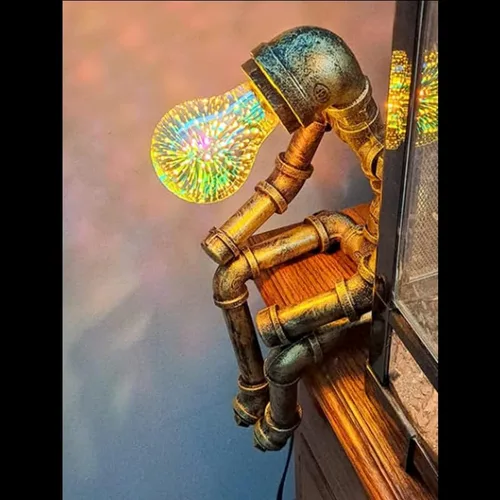 Miniatura 6 de Lámpara de mesa Steampunk, lámpara de escritorio retro industrial de bronce con 2 bombillas Edison regalo creativo