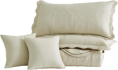 Miniatura 8 de Colcha extragrande de algodón tamaño King, diseño reversible de patrón paisley, funda de ropa de cama ligera, juego de 5 piezas, color caqui