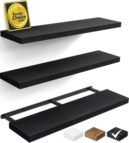 Miniatura 21 de BAYKA Estantes flotantes para pared, estantes de madera rústica montados en la pared para baño, dormitorio, sala de estar, cocina, estante colgante