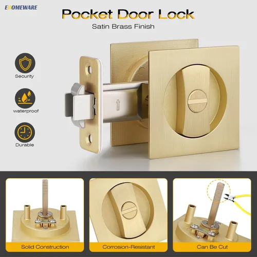 Miniatura 5 de Paquete de 6 manijas de puerta de paso para pasillo o armario, manijas interiores de latón satinado sin llaves, manijas de puerta interiores doradas