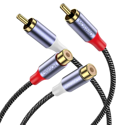 MOSWAG Cables RCA, conector chapado en oro, doble RCA macho a hembra, cable de extensión de audio estéreo para receptores estéreo, altavoces,