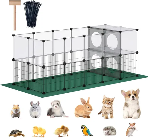 Miniatura 12 de DINMO Corralito para conejos, jaulas de conejillo de indias, jaulas para hámster, interesante diseño de agujeros de juego para animales pequeños