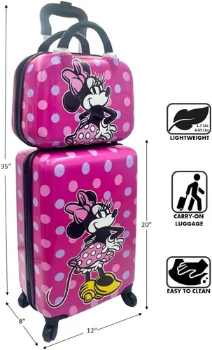 Miniatura 6 de Fast Forward Juego de maletas de mano y estuche de belleza con licencia de lado duro de 20 pulgadas para niños, Multi colorido, Minnie Mouse