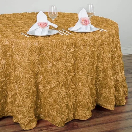 Miniatura 5 de BalsaCircle Mantel redondo con rosetas elevadas de satén champán de 132 pulgadas, para bodas, fiestas, comedor