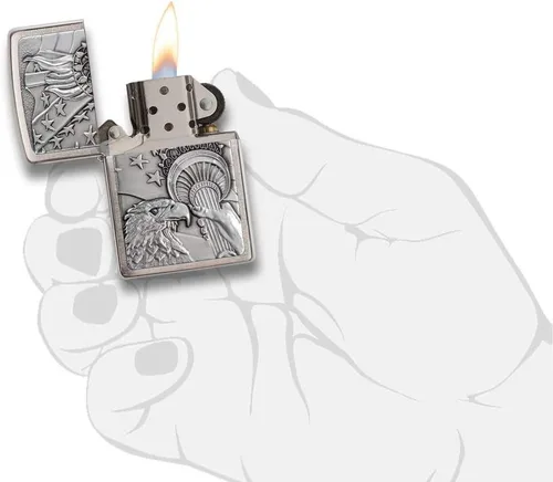 Miniatura 5 de Zippo Encendedor de bolsillo Eagles Dare - Encendedores recargables con tapa abatible a prueba de viento - Encendedores de bolsillo con diseño Cromo