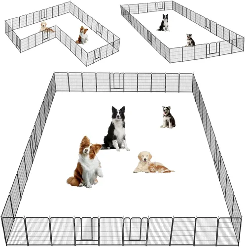 Miniatura 19 de Corralito para perros, 32/40/45 pulgadas de altura resistente, plegable para interiores y exteriores antioxidante, cerca de ejercicio para perros