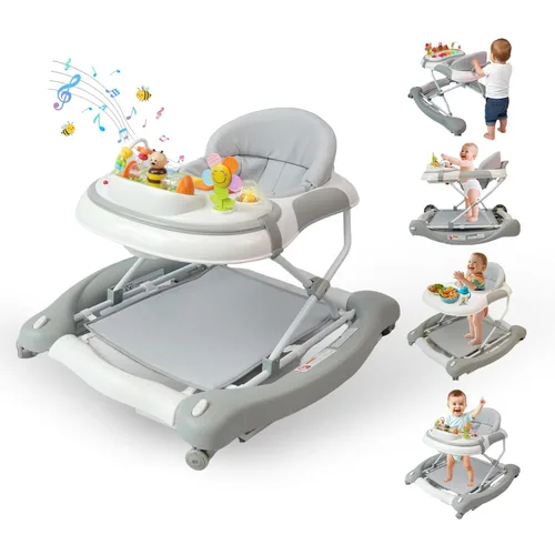 Miniatura 7 de Andador de bebé 5 en 1, andador con música y luces para bebé niño niña de 6-12 meses, andadores de bebé plegables con ruedas y combo de rebotador