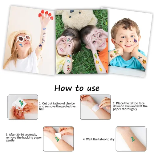 Miniatura 6 de Habett Tatuajes para niños, más de 300 estilos mixtos de tatuajes temporales, juego de calcomanías para niñas y niños, dinosaurios espaciales