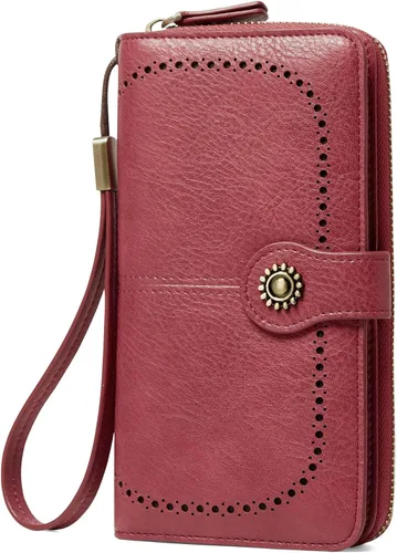 Miniatura 22 de TFKGS Billetera para mujer con bloqueo RFID de cuero, gran capacidad, porta tarjetas, cartera tipo embrague para teléfono, bolso largo de viaje