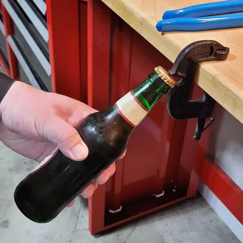 Miniatura 3 de Abrebotellas de cerveza con abrazadera en C de metal, herramienta de barra de hierro fundido de mano para decoración del hogar, cocina, garaje