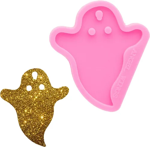 Moldes de resina súper brillantes estilo fantasma de Halloween, molde de silicona epoxi para llavero con agujero, moldes de silicona para hacer