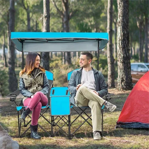 Miniatura 2 de Pemberly Row Sillas plegables portátiles con toldo para acampar con portavasos azul