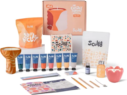 Miniatura 13 de Sculpd Kit de alfarería para hacer velas para adultos con arcilla secada al aire y juego de pintura acrílica, cera de soja ecológica no tóxica