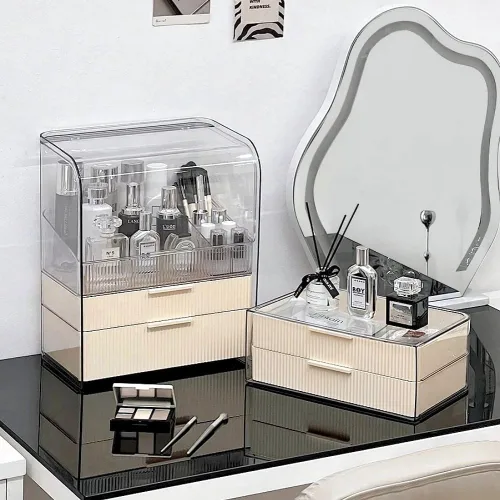 Miniatura 5 de Caja Organizadora de Almacenamiento de Maquillaje Grande, Vitrinas de Cosméticos a Prueba de Polvo y Resistente al Agua, Organizador de Cosméticos