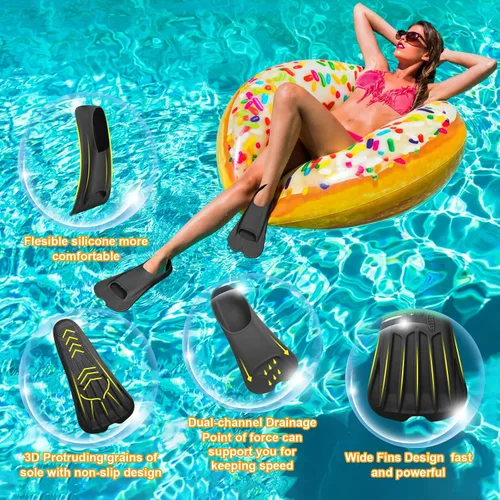 Miniatura 4 de Aletas de natación, aletas de entrenamiento de natación Happyouth, aletas cortas de silicona con bolsa de malla para natación de vueltas, niños