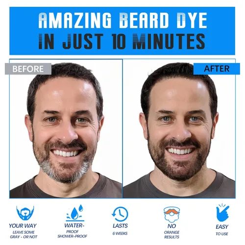 Miniatura 2 de Champú de tinte para barba y bigote para hombre, cobertura instantánea 100% de cabello gris, champú de color negro 3 en 1 para cabello facial