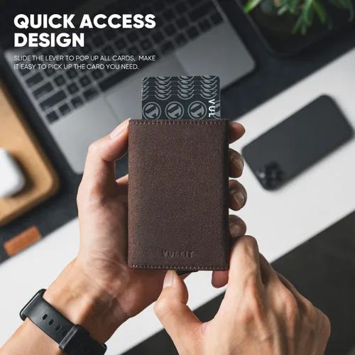 Miniatura 3 de VULKIT Cartera plegable de cuero con compartimento para billetes, ventana de identificación y moneda