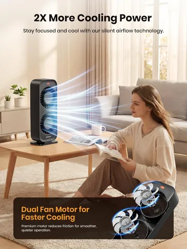 Miniatura 2 de Warmco Ventilador de torre de escritorio para dormitorio, ventilador de escritorio de alta velocidad de 19.7 ft/s de doble motor con 4 velocidades