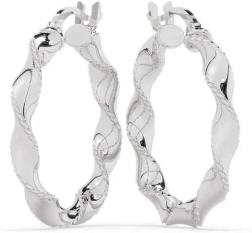 Miniatura 2 de DECADENCE Aretes de aro de plata de ley con borde de corte de diamante pulido para mujer, aretes de aro redondos de 0.16 x 0.98 pulgadas Cierre