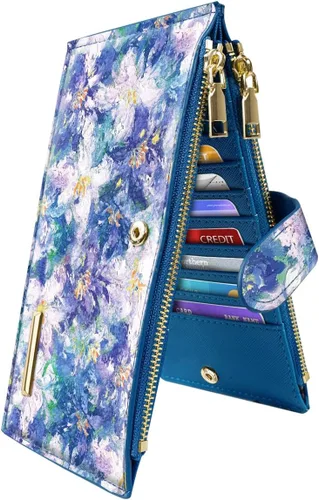 Miniatura 17 de Billetera de mujer con bloqueo RFID de gran capacidad, organizador multitarjetas, billetera plegable para mujer con bolsillo con cremallera