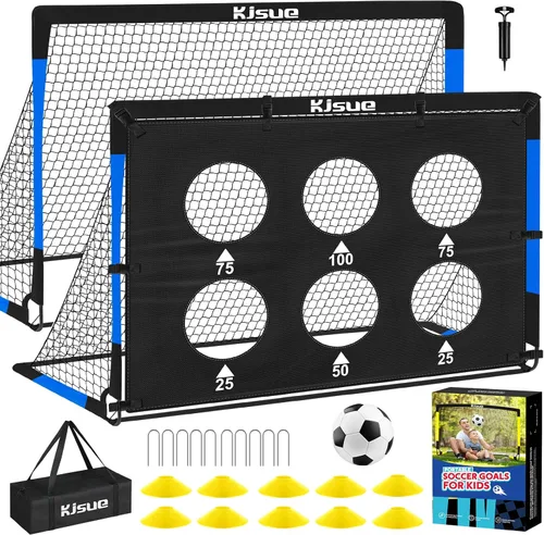 Miniatura 9 de Juego de portería de fútbol infantil para patio trasero – 2 porterías de fútbol de 6 x 4 pies, equipo de entrenamiento, red de fútbol para niños