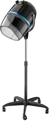 Secador de pelo profesional de 1300W ajustable con capucha, de pie, base giratoria, con ruedas, para salón. Negro