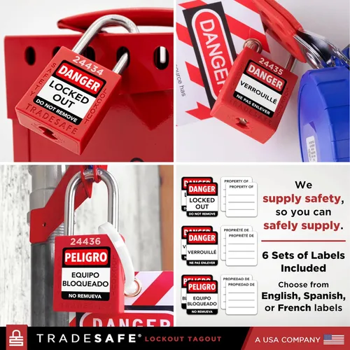 Miniatura 9 de TRADESAFE Juego de cerraduras de bloqueo - 7 cerraduras de loto rojas, cerraduras de bloqueo con llave diferente, 1 llave por cerradura, candados