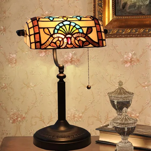 Miniatura 10 de Green Bankers - Lámpara de mesa vintage, luz de escritorio retro, lámpara de escritorio de oficina de vidrieras Tiffany, lámpara de cuentas
