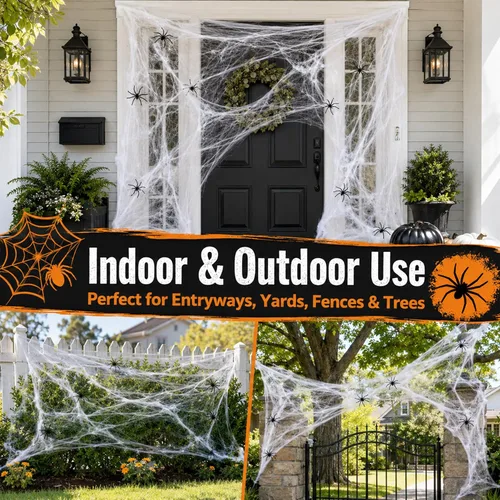 Miniatura 2 de MAQIHAN Telarañas de 1200 pies cuadrados para decoración de Halloween, telarañas de Halloween con 40 arañas falsas, telarañas súper elásticas