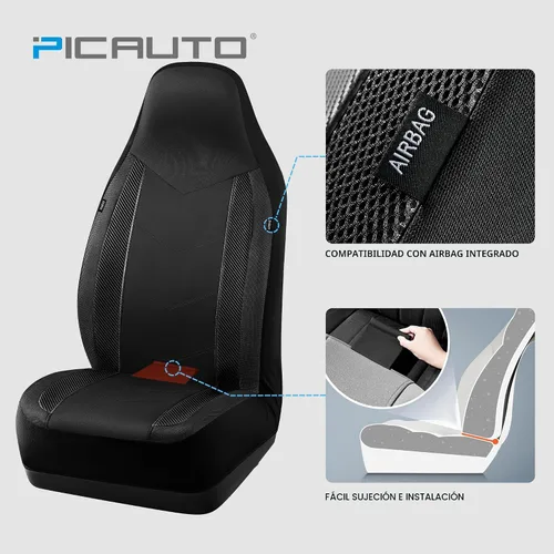 Miniatura 3 de Pic Auto Fundas de asiento de automóvil de respaldo alto,cuero sintético, compatible con bolsa de aire, ajuste universal, Negro