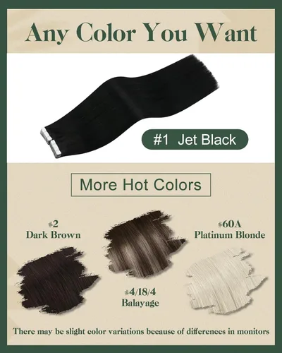 Miniatura 5 de Ugeat Extensiones de cabello humano con cinta invisible, extensiones de cabello negro con cinta, extensiones de cabello humano negro azabache