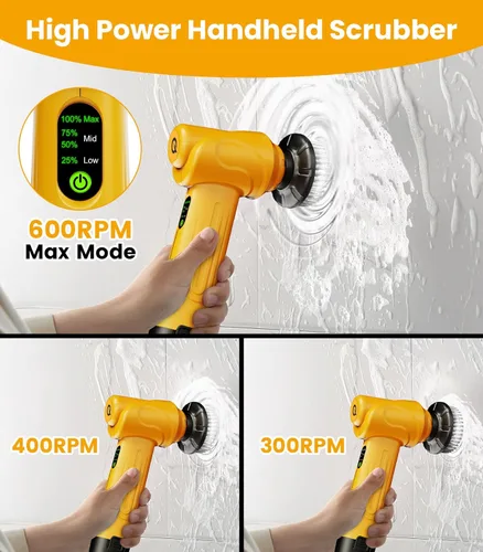 Miniatura 2 de qimedo Battery Electric Spin Scrubber Q4, Handheld Scrubber for Cleaning with Display, Power Dish Scrubber with 5 Heads, Shower Cordless Cleaning