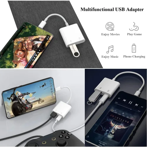 Miniatura 7 de Adaptador USB C OTG con alimentación, 2 en 1 USB C a USB hembra con adaptador de carga PD de 60 W compatible con iPhone 17/16/15, iPad Pro/Air 6