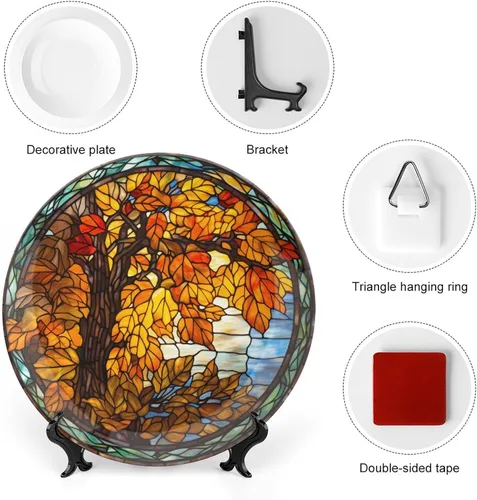 Miniatura 3 de Platos decorativos de otoño, diseño de vitrales, placa de exhibición de árbol de otoño para el hogar, oficina, cocina, decoración de mesa, platos