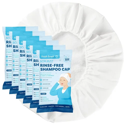 Scrubzz Gorros de Champú Sin Enjuague para Pacientes Ancianos y Postrados en Cama, Gorros de Champú Sin Enjuague para Postcirugía y Estadías