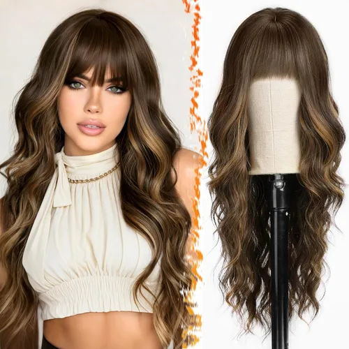 Miniatura 17 de BARSDAR Peluca rubia corta ondulada con flequillo, pelucas cortas onduladas de 14 pulgadas para mujer, pelucas sintéticas suaves hasta el hombro