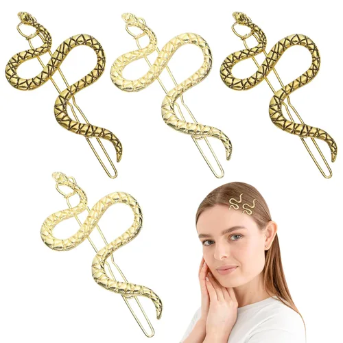4 pinzas de pelo de serpiente vintage decorativas de metal para mujeres y niñas (dorado)