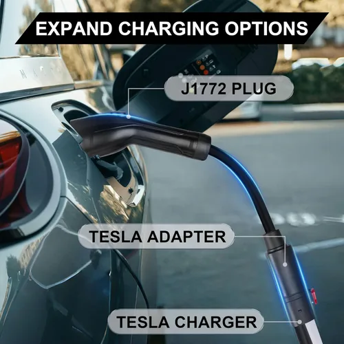 Miniatura 2 de Adaptador EV para Tesla a J1772, Max 40Amp 250V Adaptador de carga portátil Tesla para todos los vehículos eléctricos J1772, compatible