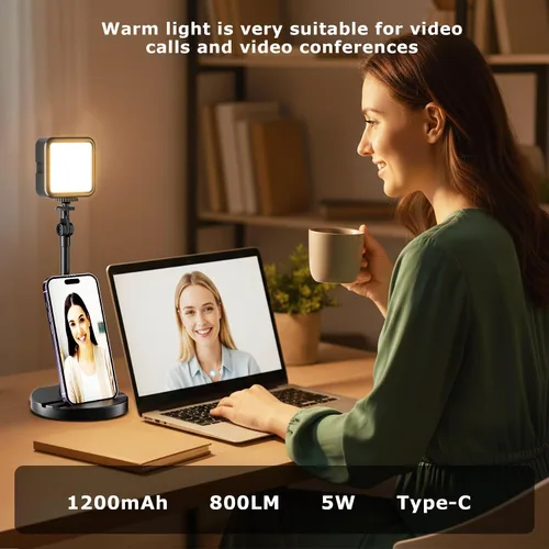 Miniatura 2 de Paquete de 2 luces LED portátiles recargables de video, kit de iluminación para fotografía con soporte y soporte para teléfono, luz de cámara