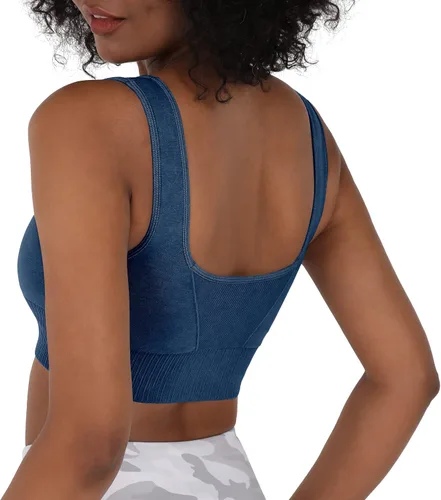 Miniatura 2 de ODODOS Sujetador deportivo sin costuras con cuello cuadrado para mujer, camiseta sin mangas acanalada, casual, espalda baja