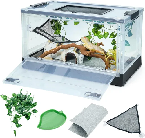 Terrarios de reptiles plegables grandes, tanques de serpiente y recintos para dragones barbudos, iguanas, lagartos, geckos con cresta, vistas Negro