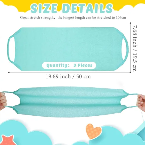 Miniatura 2 de Paquete de 3 unidades exfoliante de espalda con asas, paño exfoliante de nailon de longitud extendida, cepillo exfoliante corporal con correa