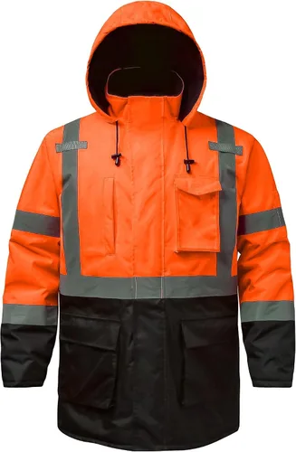 Miniatura 8 de Chaqueta de seguridad DPSAFETY, Parka reflectante de alta visibilidad, Chaqueta bomber de alta visibilidad con bolsillos y cremallera, Oscuro