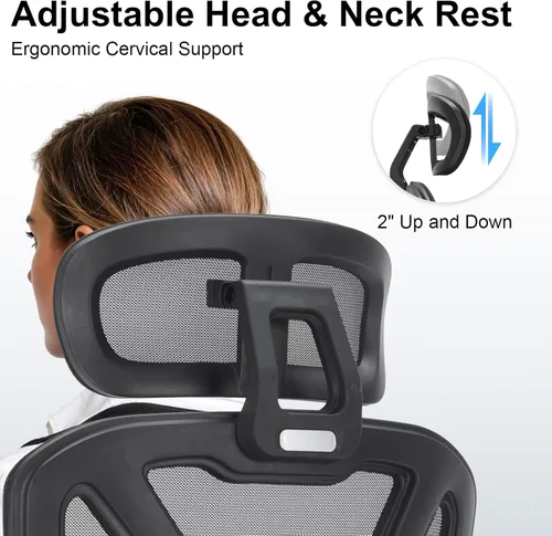 Miniatura 6 de Silla de oficina ergonómica, silla de escritorio para computadora con soporte lumbar ajustable y reposacabezas 3D, reposabrazos 5D, reclinable