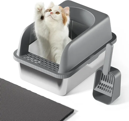Miniatura 13 de Caja de arena para gatos de acero inoxidable con tapa, 20 pulgadas de largo x 14.2 pulgadas de ancho x 11.8 pulgadas de alto, caja de arena grande