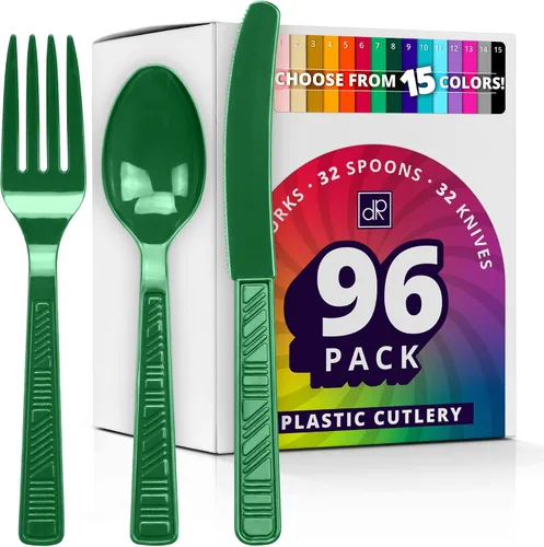 Miniatura 14 de DecorRack Juego de cubiertos de plástico de color azul real para fiestas, 96 piezas de utensilios resistentes a granel (azul rey, 96 piezas)